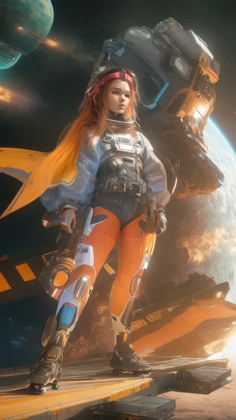 man, male, long hair, astronaut suite, inline skates, roller blades, skating in space, galaxy, colorful, earth (planet) small in background, adventure, starships