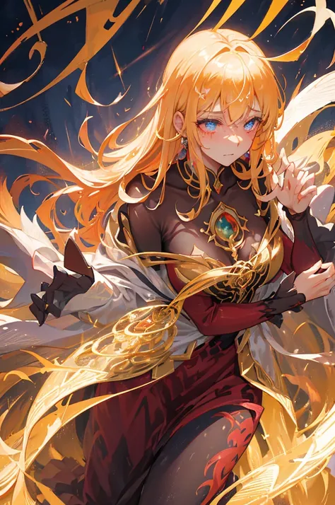 In a realm of ethereal magic, where fire dances at your command, she emerges as a figure of ravishing beauty and uncontrollable power. Her golden hair cascades down to her waist, Shining like molten gold in the sunlight. A glittering gold crown adorns her ...