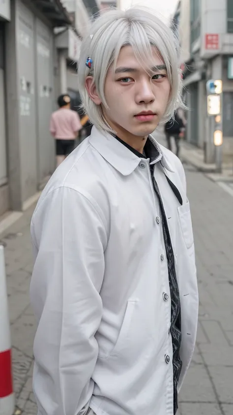 Boy
Korea
Teenager
Beautiful
White hair
Cute face
Street look