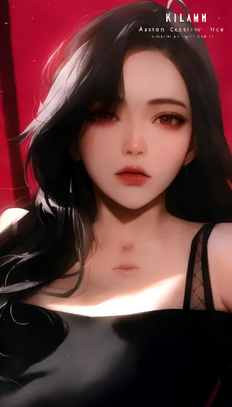 a close-up of a woman with long hair and a black dress, retrato de jisoo blackpink, Jisoo do Blackpink, Jisoo do Blackpink, portrait of jossi do blackpink, jaeyeon nam, heonhwa choe, sun yunjoo, jossi do blackpink, Lee Ji-eun, Lee Ji-eun, Parque Ji-min, Ji...