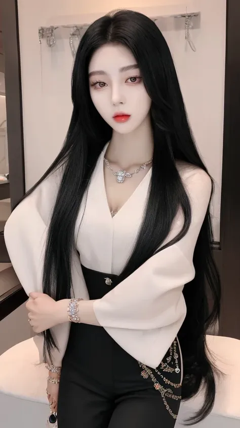 Korean lady.
Beautiful
Black Long hair.
Jewellery
CEO
25 years old