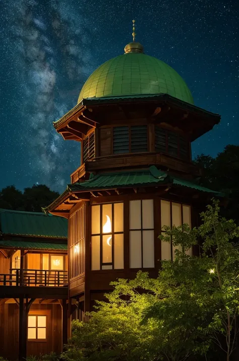 green、wood、observatory、Starry Sky、night、night景、moon