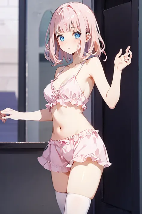 Blushing、Random pose、Medium Hair、Pink Hair、Pale blue eyes、Blushing、M-shaped legs、Random pose、Looks like she&#39;s about to cum、Glamorous expression、Blushing、Pink underwear、Cute underwear、Undressing、、Bedroom、On the bed、M-shaped legs、Random pose,Show your pa...