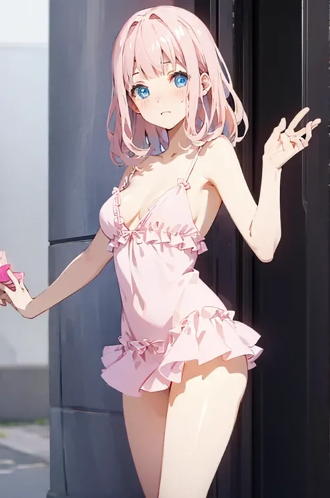 Blushing、Random pose、Medium Hair、Pink Hair、Pale blue eyes、Blushing、M-shaped legs、Random pose、Looks like she&#39;s about to cum、Glamorous expression、Blushing、Pink underwear、Cute underwear、Undressing、、Bedroom、On the bed、M-shaped legs、Random pose,Show your pa...