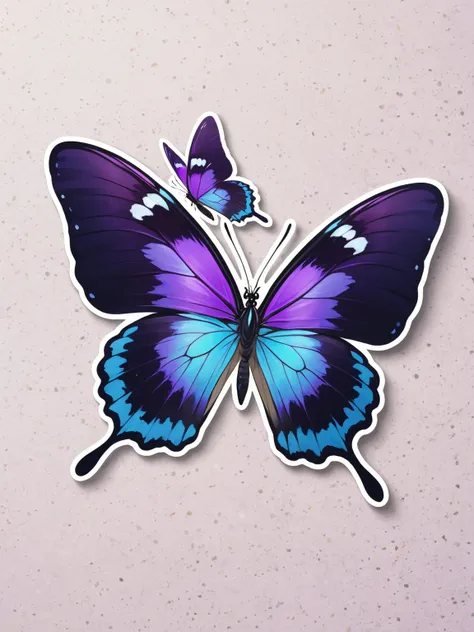  Blue and violet butterfly, maximum quality, sticker, flying, board background