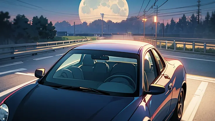 Hatsune Miku under the moonlight、A scene of driving on a quiet road