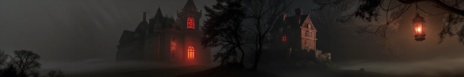 Scared man, man in haunted castle, Scary Castle, horror, red glow, fog, fogность, The light from the lantern