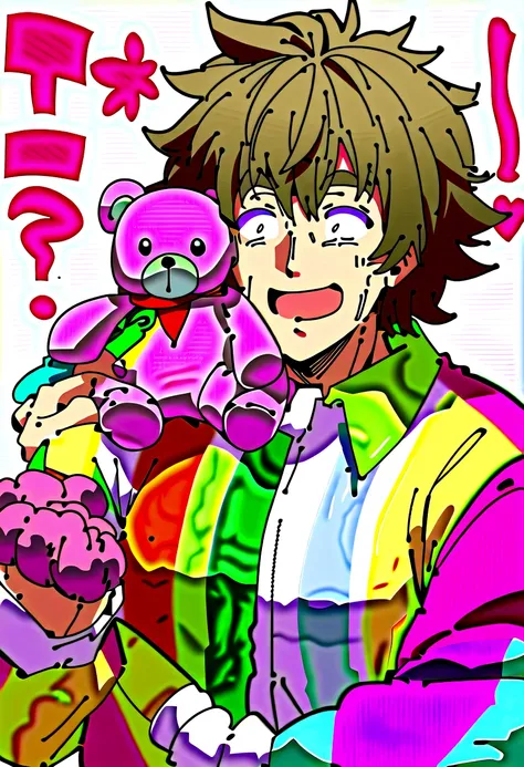 Bobo is、I&#39;m a 50-year-old adult man with shaggy hair and a perpetually surprised look on my face.。. He wears colorful clothes, Baggy clothes、They are often stained and torn due to his mischief.. Rugged look