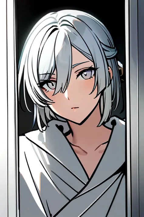 Vertin from reverse 1999, silver hair,  silver eyes, uses white closet