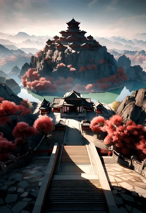 Chinese Legend，Mountain and Sea Sutra，Masterpiece，Best Picture Quality，Very Detailed，Temple Monastery，Very detailed，Delicate 8K，render OC，Dynamic view