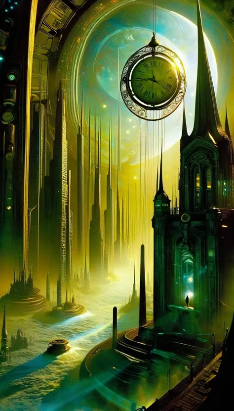 clockworld futuristic scene:1.5, Dave mckean art inspired
