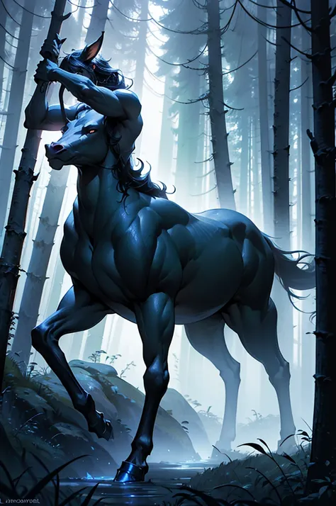 A centaur in a mystical forest, detailed anatomy, photorealistic, 4k, hyperdetailed, dramatic lighting, cinematic composition, moody colors, fantasy art, concept art style