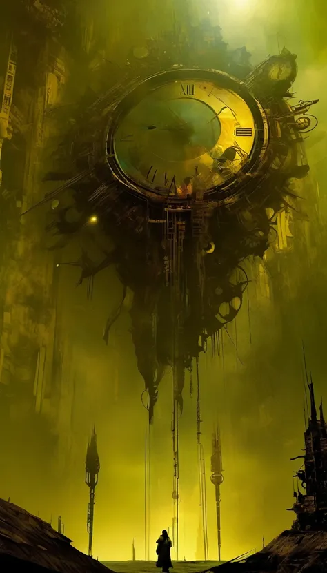 clockworld futuristic scene:1.5, Dave mckean art inspired
