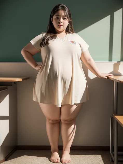 a 10 year old obese girl, chubby cheeks, round face, double chin, thick arms and legs, wearing a , standing in a school setting, realistic, detailed, highly detailed, intricate details, photorealistic, 8k, masterpiece, cinematic lighting, dramatic shadows,...