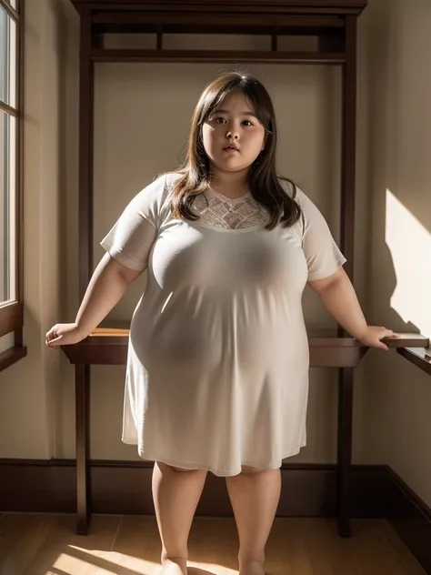 a 10 year old obese girl, chubby cheeks, round face, double chin, thick arms and legs, wearing a , standing in a school setting, realistic, detailed, highly detailed, intricate details, photorealistic, 8k, masterpiece, cinematic lighting, dramatic shadows,...