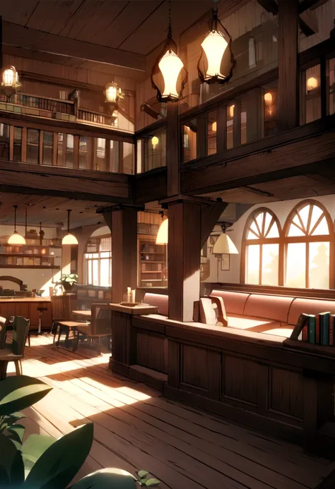 There is a living room，There are a lot of books on the shelves, cozy cafe background, cozy place, cozy environment, designed for cozy aesthetics, Relaxing concept art, cozy home background, Cozy atmosphere, pleasant cozy atmosphere, highly detailed scenari...