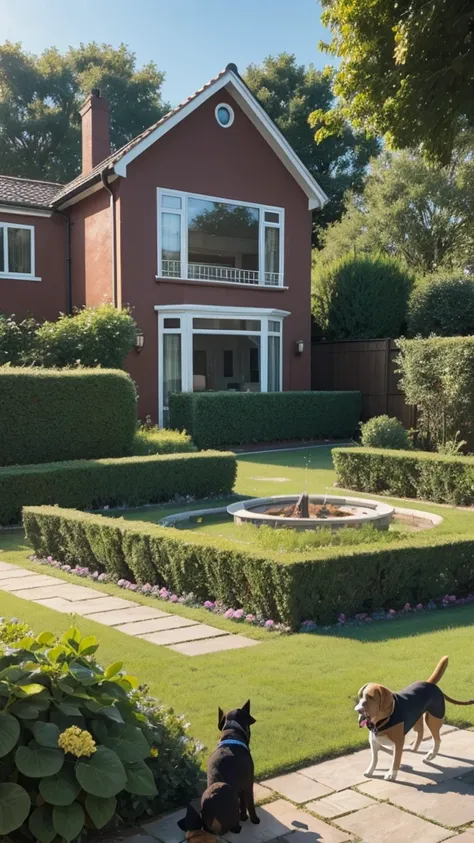 House with dog in the garden 