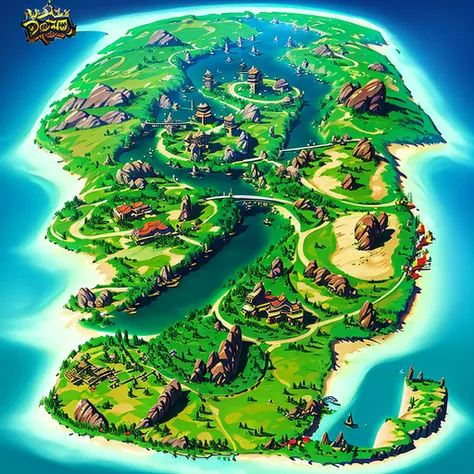 World map of a region from the Pokémon work. Use the same style and model that are used in the franchise. There must be at least 9 cities and some tourist attractions to add to the adventure.