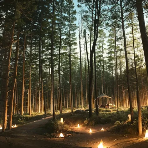  Sinister scout camp in dark forest at night surrounded by bars