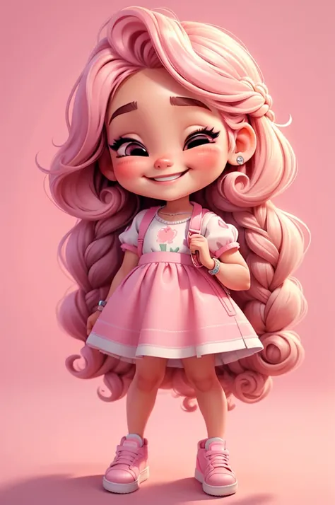 digital illustration cartoon fashion girl miniature ilustration, mexican girl, realistic, braid hair, eyes closed, chibi, nails ...