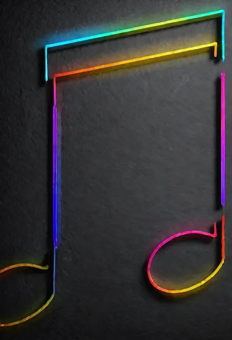 Black background, rainbow colored musical notes