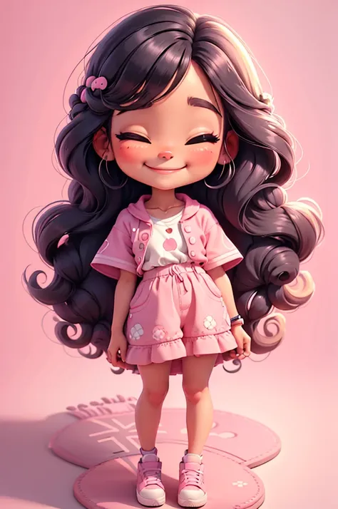 digital illustration cartoon fashion girl miniature ilustration, mexican girl, realistic, braid hair, eyes closed, chibi, nails ...