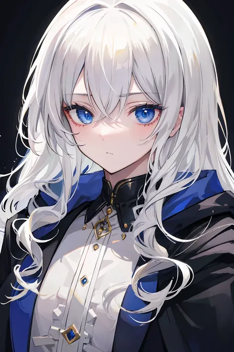 (masterpiece, highest quality:1.2), highest quality, masterpiece, high resolution, Anime style, portraiture, male, man, long hair, Silver hair, platinum blond hair, uniform for men, oversized coat, disproportionate cloak, Feminine appearance, magic, magic ...