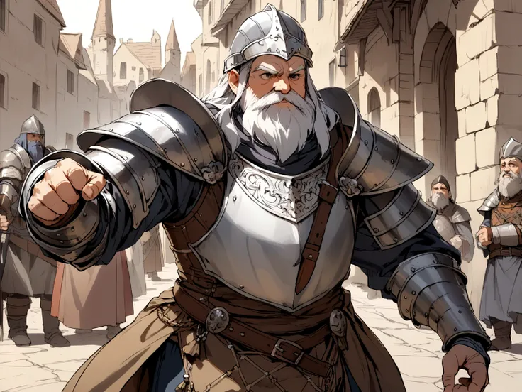 a dwarf wearing medieval armor