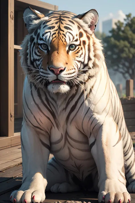 High resolution,超High resolution,8K,Very detailed,Realistic,photo-Realistic:1.37),Highest quality,masterpiece,pressure,Blurred background,Blurred,White Tiger、