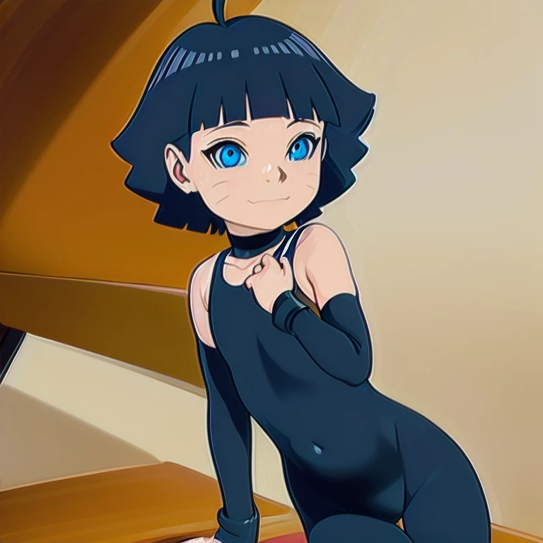 5yo himawari wearing skin-tight  spandex suit, choker