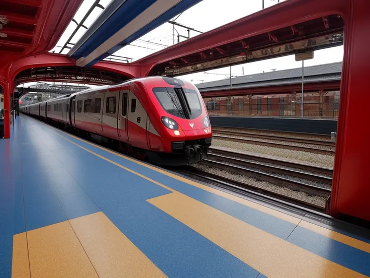 a modern train rushes along the rails with an image of a heart on the carriages and on the locomotive