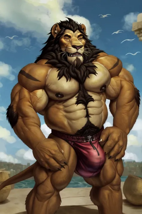  (By Hora de aventura/ rey vampiro Old Lion) , anthro, intricate detailed, bulge, huge cock, eyes sky 