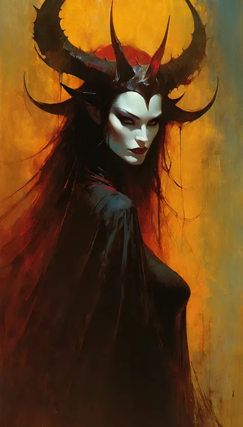 the queen of hell (inspirational art by Dave McKean and Bill Sienkiewicz , oil painting, brush stroke details that enhance depth) 