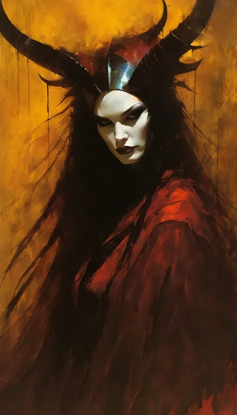 the queen of hell (inspirational art by Dave McKean and Bill Sienkiewicz , oil painting, brush stroke details that enhance depth) 