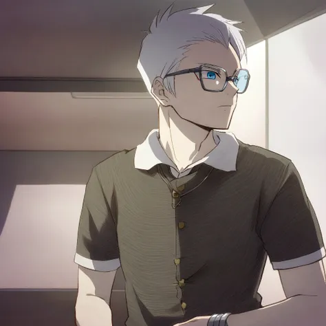 Anime boy with white hair and blue eyes staring at the camera, hajime yatate, kaworu nagisa, white haired Cangcang, gapmoe yandere, male anime character, Tall anime guy with blue eyes, whaite hair，White-haired god, kaneki ken, Male anime style