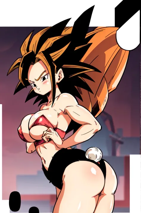 ultra detailed, masterpiece, best quality, solo, soft smile, light smile, Caulifla, Dragon Ball,
1girl, black eyes, black hair, long hair, sexy bunny costume, playboy, big breast, big ass, neck red moño,  confused face expresion, sin imperfecciones, dibujo...