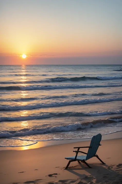 Beach with place for one person to sit with yellowish sunset