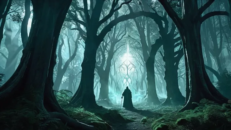 an image of a dark lycan priest in a dense, mystical forest, set in a medieval fantasy world.

the scene unfolds deep within the...