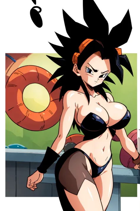 ultra detailed, masterpiece, best quality, solo, soft smile, light smile, Caulifla, Dragon Ball,
1girl, black eyes, black hair, long hair, sexy bunny costume, playboy, big breast, big ass, neck red moño,  confused face expresion, sin imperfecciones, dibujo...