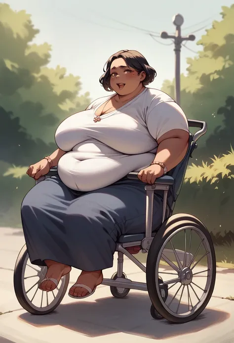 Very obese black woman in wheelchair