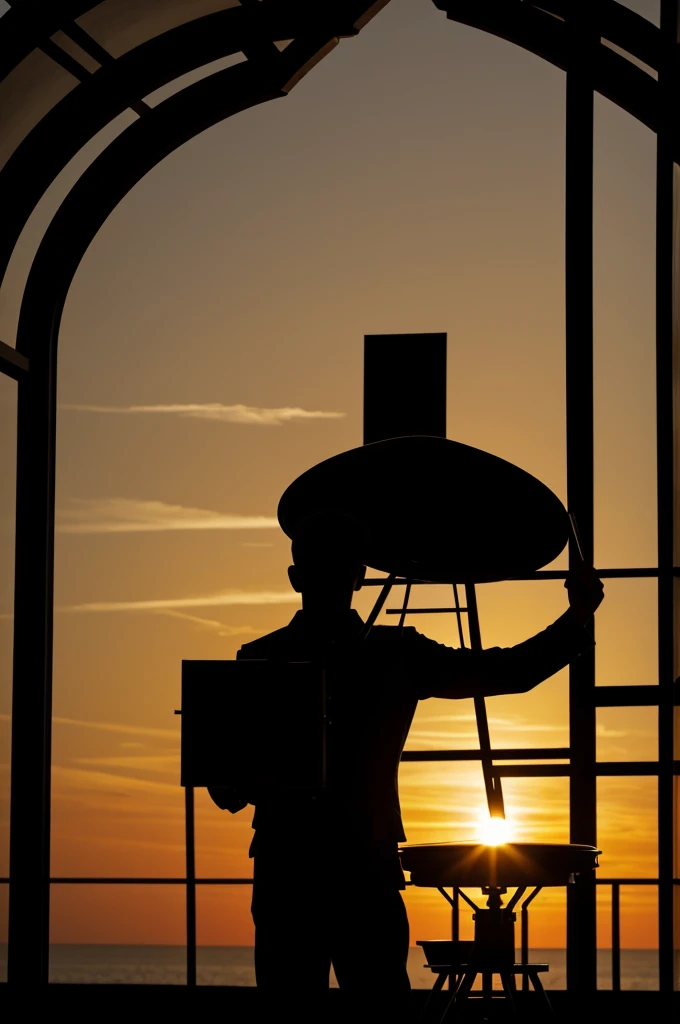 Silhouette of man playing timpani
