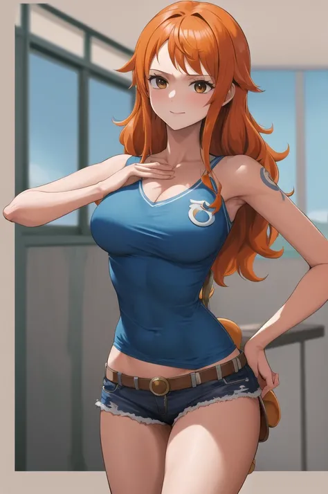 masterpiece, best quality, highres, nami (one piece), long hair, orange hair