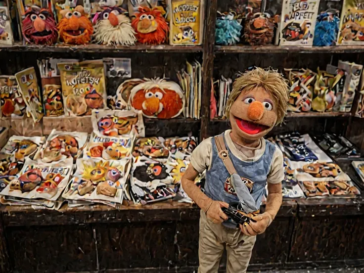 araffe standing in front of a display of sesames and other toys