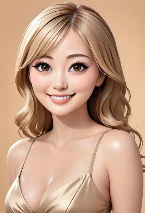 Tabletop, Highest quality, Realistic, Very detailed, finely, High resolution, 8k wallpaper, One beautiful woman,, Gorgeous light golden hair, Wearing a dress, Brown eyes、Sharp focus, Perfect dynamic composition, Beautiful and detailed, Thin Hair, double ey...