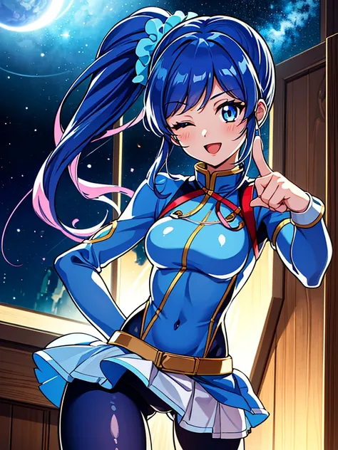 aikatsu,（Overhead view),dynamic angle,ultra-detailed, illustration, close-up, straight on, 1girl, ((blue souryuu asuka langley, interface headset, blue bodysuit:1.4, blue)),Her eyes shone like dreamy stars,(glowing eyes:1.233),(beautiful and detailed eyes:...