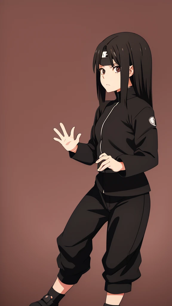 5 year old  Girl, Long black hair, Light brown  eyes, black turtleneck, Black pants, Naruto-style ninja outfit, 