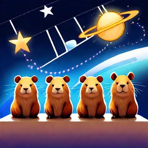 star space below huddled cute capybaras cutecapybara with piano and musical notes