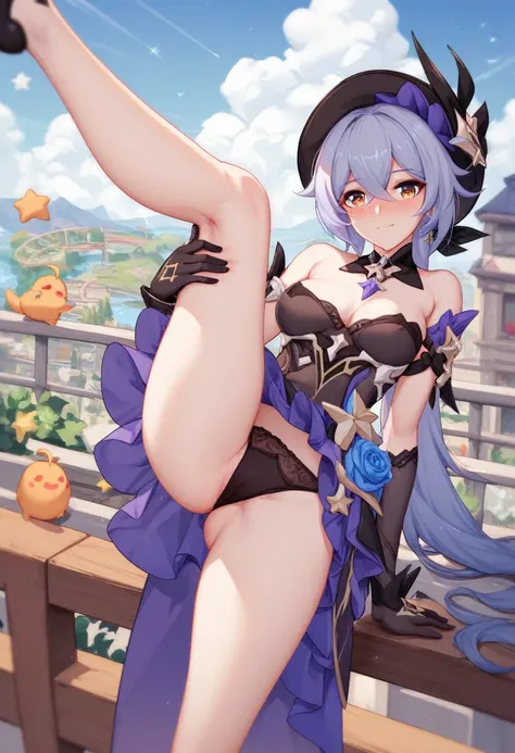  robin_(honkai:_Star_rail),blushing , one leg up,Hold your legs 