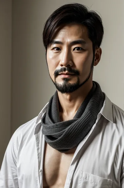 Very sexy and attractive 35 year old Korean man with short beard and full lips 