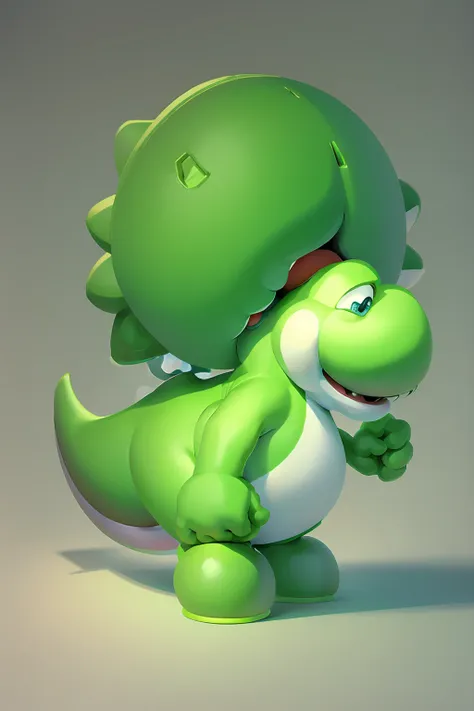 a green dinosaur, a character from mario bros, is happy